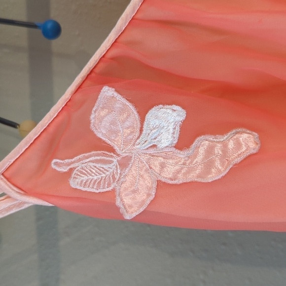 Vintage Coral Chiffon Fairycore Dress Sheer See Through Strappy Y2K Romance - Picture 4 of 15